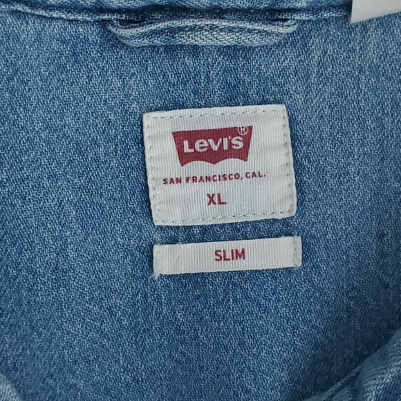 Levi's Western Shirt Men's Size XL Slim Blue Jean Denim Snap Button Long Sleeve - Picture 5 of 8